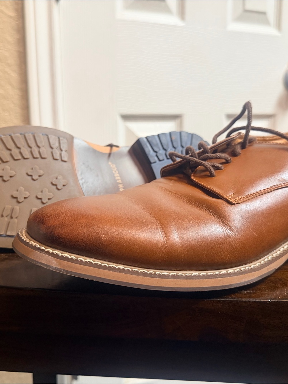 Joseph Abboud Brown Leather Plain-Toe Derby Shoes